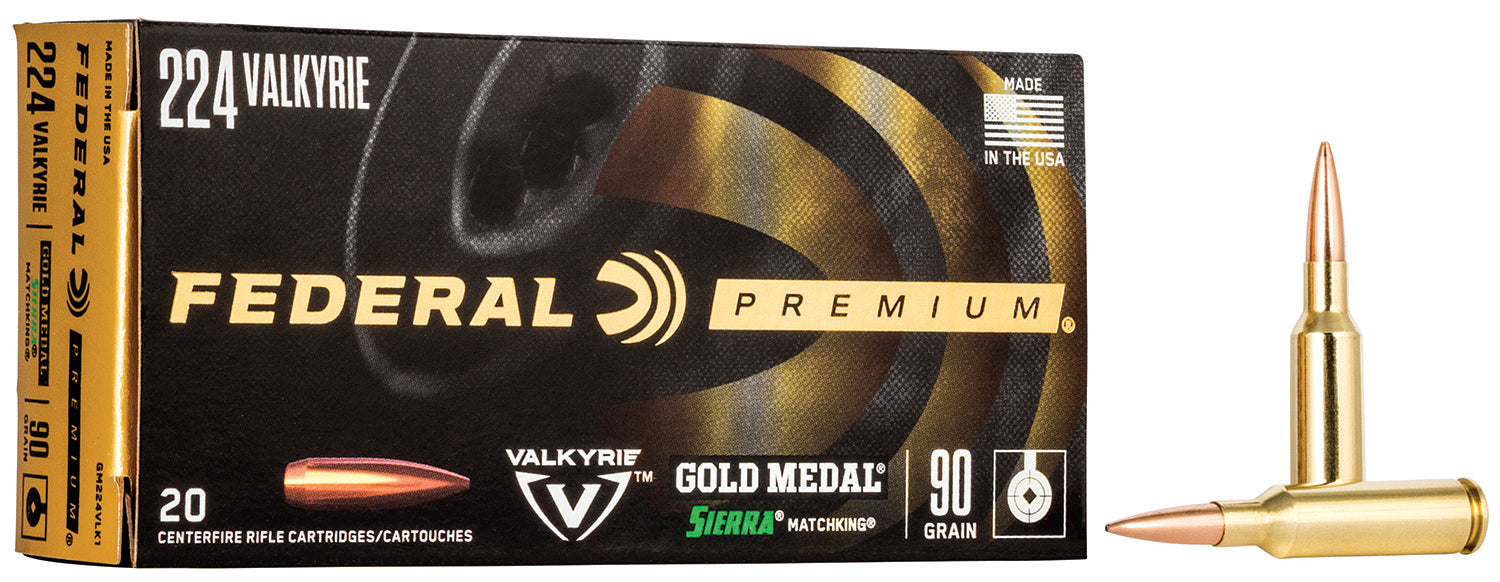 Federal GM224VLK1 Premium Gold Medal 224 Valkyrie 90 gr 2700 fps Sierra MatchKing BTHP 20 Bx/10 Cs