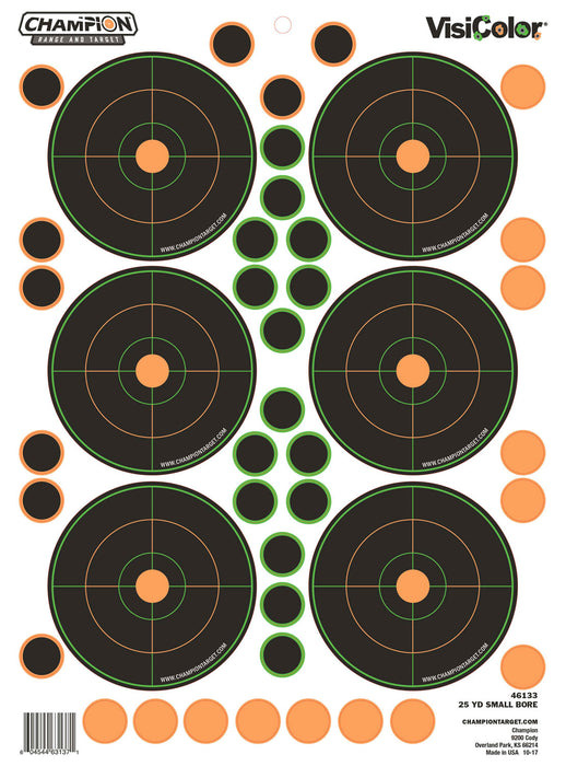 Champion Targets 46133 VisiColor  Self-Adhesive Paper Small Bore Rifle Multi Color 25 yds Bullseye Includes Pasters 5 Pack