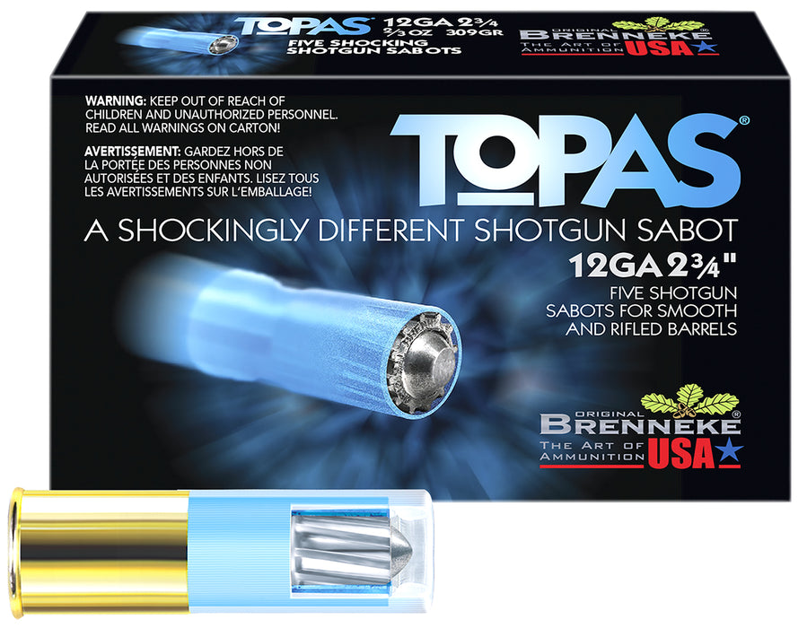 Brenneke SL122TOP TOPAS  12 Gauge 2.75" 2/3 oz/309 gr 1673 fps Sabot Slug Shot 5 Bx/50 Cs