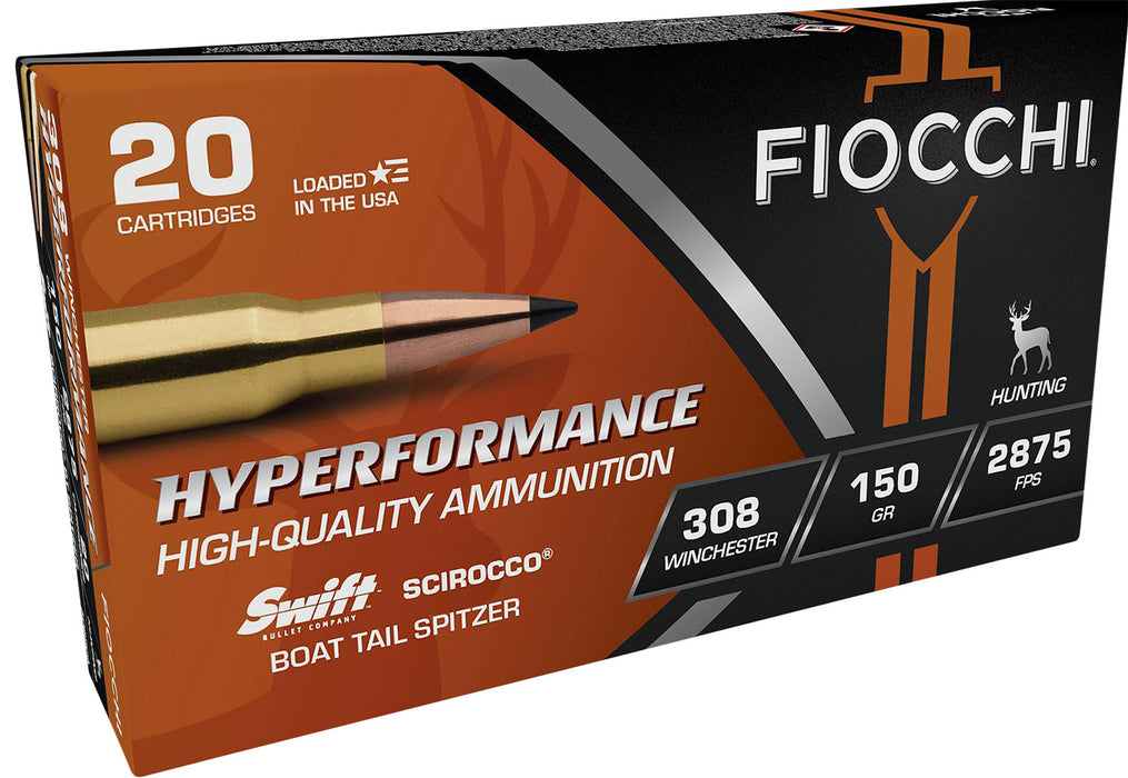 Fiocchi 308SCA Hyperformance  308 Win 150 gr 2875 fps Swift Scirocco II Bonded 20 Bx/10 Cs