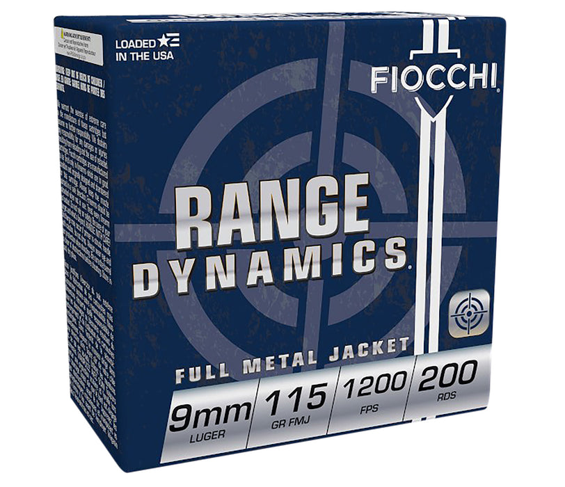 Fiocchi 9ARD Range Dynamics  9mm Luger 115 gr 1200 fps Full Metal Jacket (FMJ) 200 Bx/5 Cs (Rage Pack)