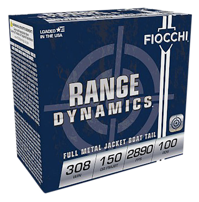 Fiocchi 308ARD Range Dynamics  308 Win 150 gr 2890 fps Full Metal Jacket Boat-Tail (FMJBT) 100 Bx/4 Cs