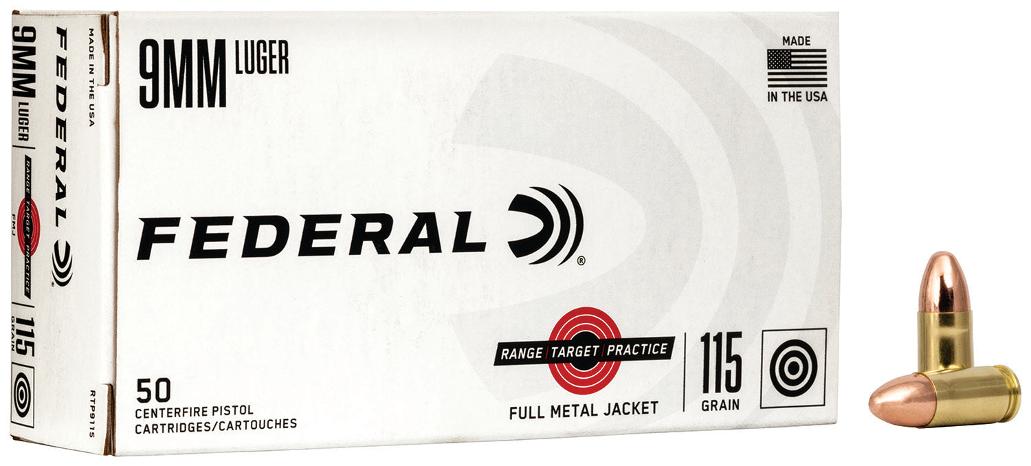 Federal RTP9115 Range & Target  9mm Luger 115 gr Full Metal Jacket (FMJ) 50 Per Box/20 Cs