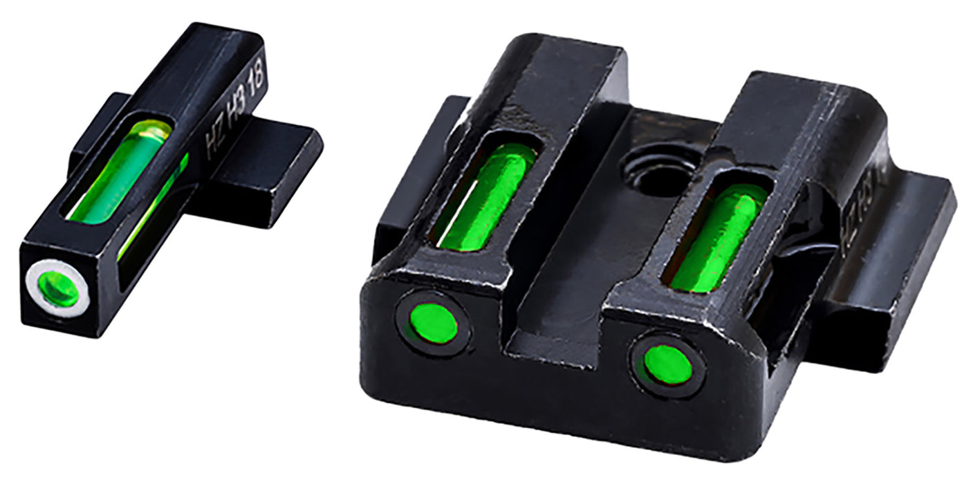 HiViz MPSN321 LiteWave H3 Tritium/LitePipe S&W M&P Shield Sight Set  Black | Green Tritium with White Outline Front Sight Green Fiber Optic Rear Sight