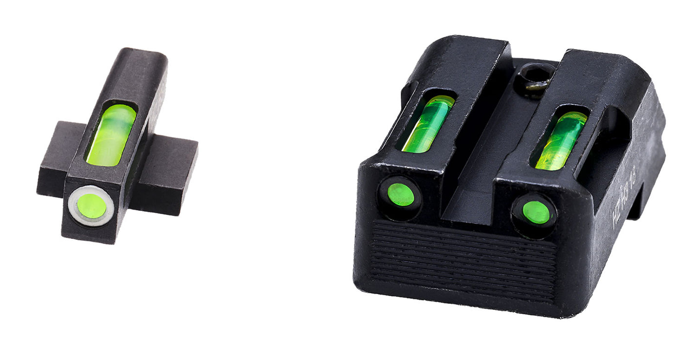 HiViz KBN321 LiteWave H3 Tritium/LitePipe Kimber 1911 Sight Set  Black | Green Tritium with White Outline Front Sight Green Fiber Optic Rear Sight