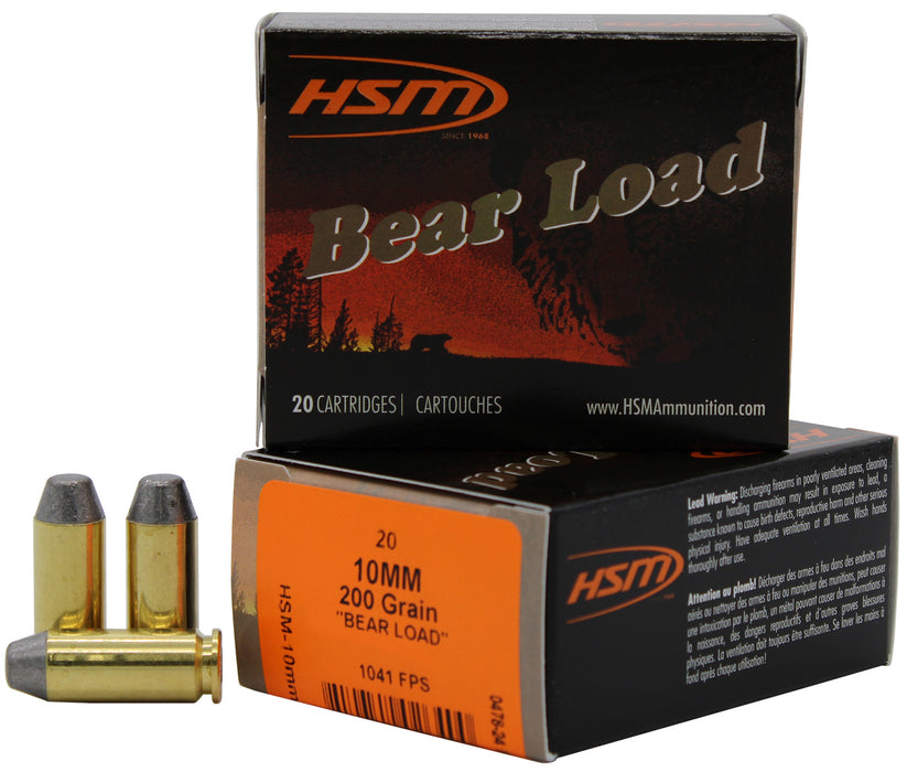 HSM 10MM9N20 Bear Load  10mm Auto 200 gr 1041 fps Round Nose Flat Point (RNFP) 20 Bx/20 Cs