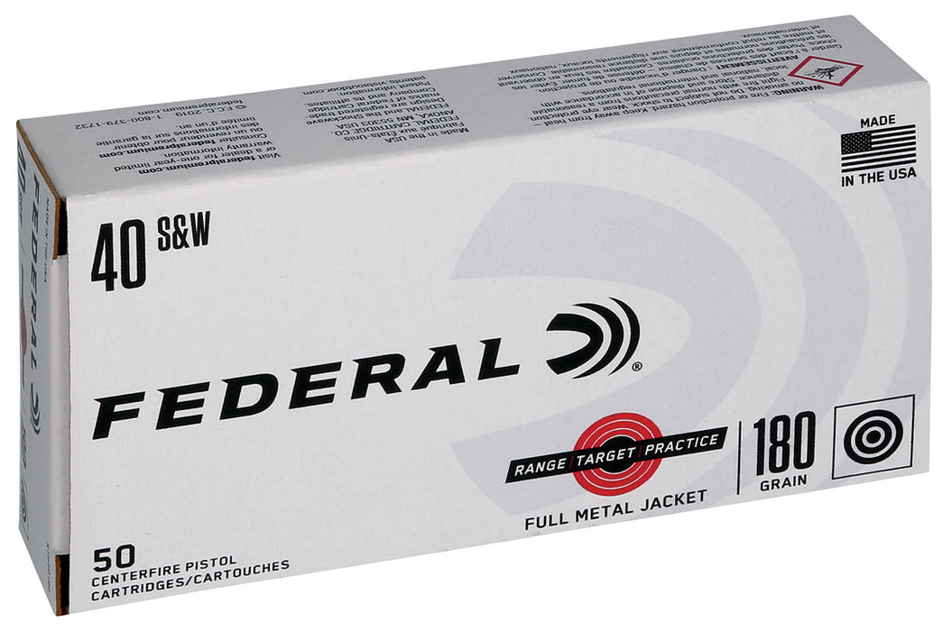 Federal RTP40180 Range & Target  40 S&W 180 gr Full Metal Jacket (FMJ) 50 Bx/20 Cs