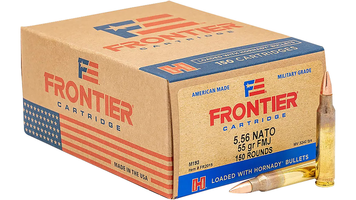 Frontier Cartridge FR2015 Military Grade Centerfire Rifle 5.56x45mmNATO 55gr Full Metal Jacket 150 Per Box/8 Case