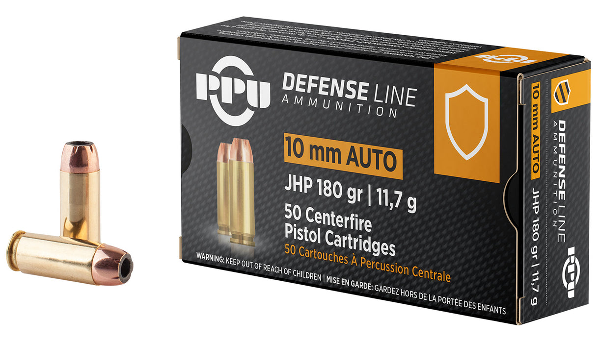 PPU PPD10 Defense  10mm Auto 180 gr Jacketed Hollow Point (JHP) 50 Per Box/10 Cs