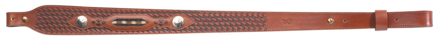 Browning 122602 Buffalo Nickel Sling made of Brown Leather with Nickle Overlays, Braided Horsehair Inlay, Basket Weave Finish, 25.50"-28" OAL & Adjustable Design for Rifles