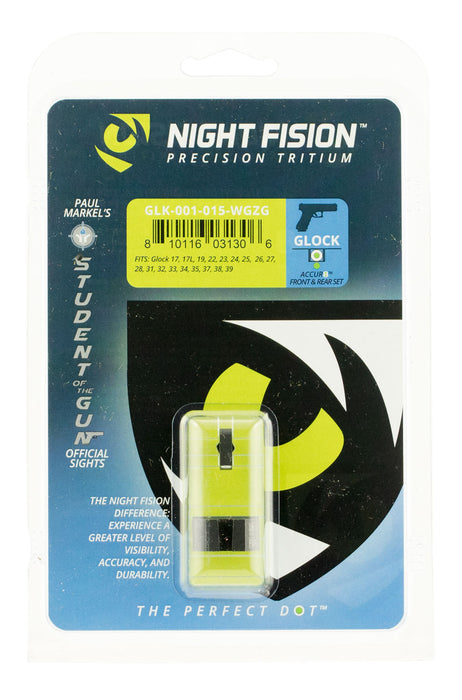 Night Fision GLK001015WGZ Student Of The Gun Accur8 For Glock  Black | Green Tritium White Ring Front Sight Green Tritium Black Ring Rear Sight Set