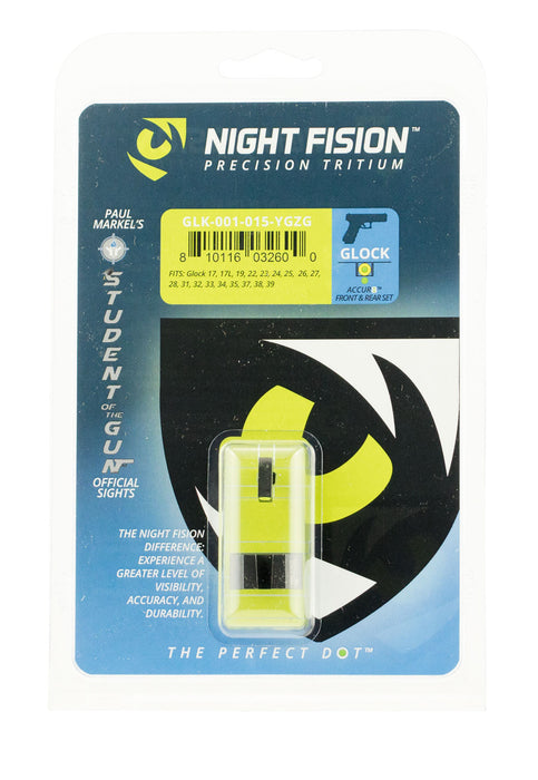 Night Fision GLK001015YGZ Student Of The Gun Accur8 For Glock  Black | Green Tritium Yellow Ring Front Sight Green Tritium Black Ring Rear Sight