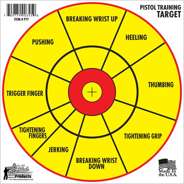 Pro-Shot PTT6PK Pistol Training  12" Diagnostic Bullseye Hanging Paper Yellow/Red Impact Enhancement 6 Pack