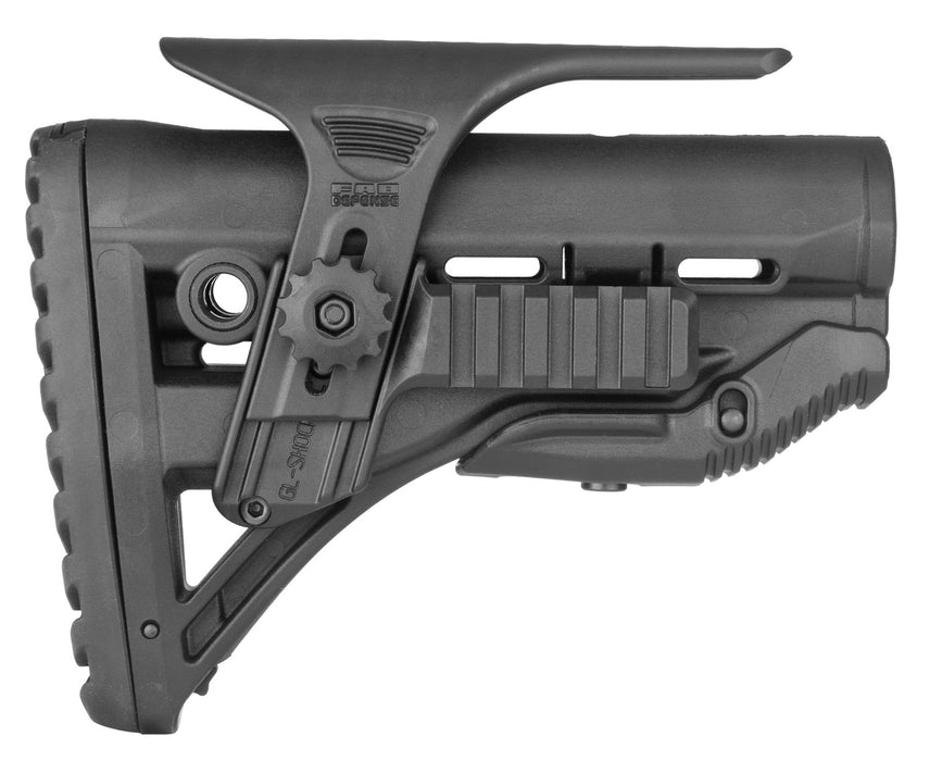 FAB Defense FXGLSHOCKPC GL-Shock PCP Buttstock for AR-15/ M16/ M4 Adjustable Cheek-Rest w/Built-In Dual Picatinny Rail Black Mil-Spec Polymer