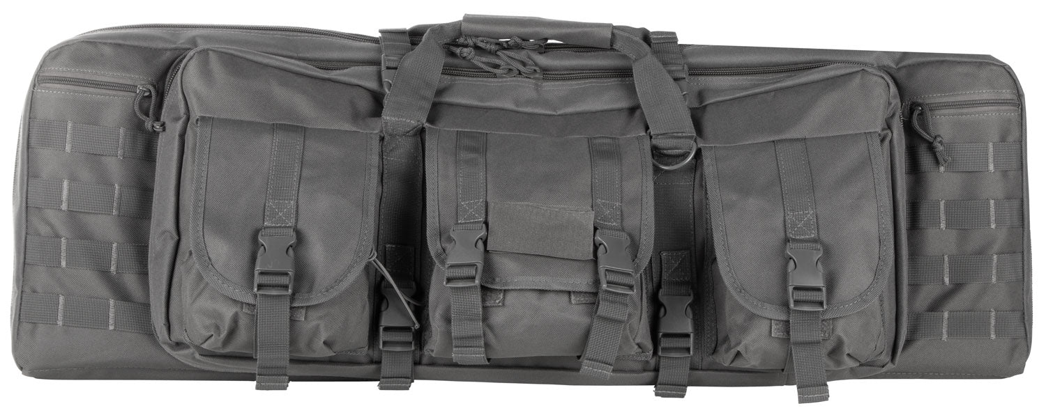 NcStar CVDC2946U36 VISM Double Carbine Case Urban Gray PVC Nylon w/ Foam Padding Lockable Zippers Pockets & MOLLE Webbing