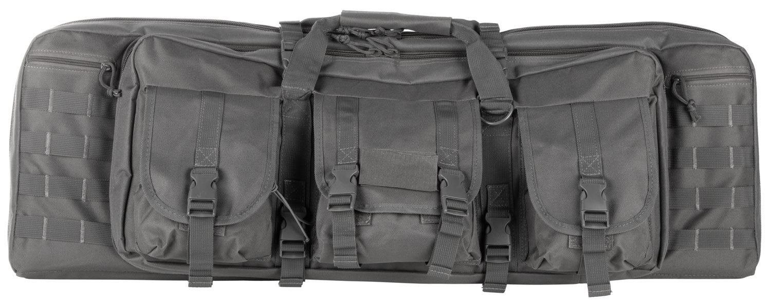 NcStar CVDC2946U42 VISM Double Carbine Case Urban Gray PVC Nylon w/ Foam Padding Lockable Zippers Pockets & MOLLE Webbing