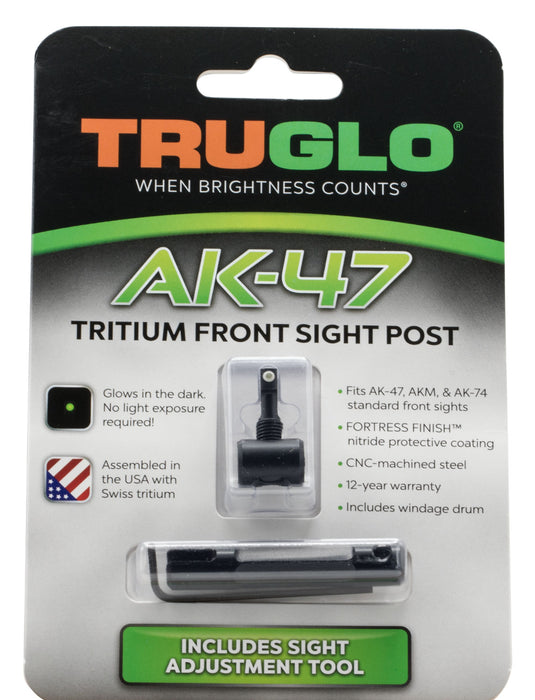 TruGlo TG231AK1 Tritium Rifle Front Sight  Black-Green with White Outline  for AK-47, AKM, AK-74