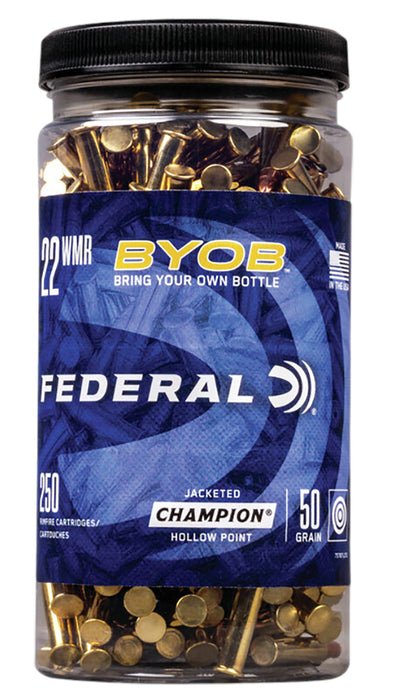 Federal 757BTL250 Champion Training BYOB 22 WMR 36 gr 1530 fps Jacketed Hollow Point (JHP) 250 Bx/8 Cs