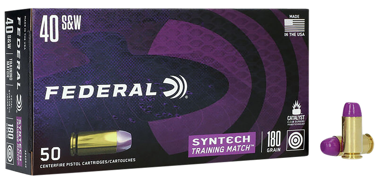 Federal AE40SJ2 Syntech Training Match  40 S&W 180 gr Total Syntech Jacket Flat Nose (TSF) 50 Per Box/10 Cs