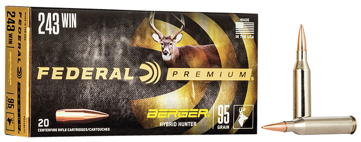 Federal P243BCH1 Premium  243 Win 95 gr Berger Hybrid Hunter 20 Per Box/10 Cs