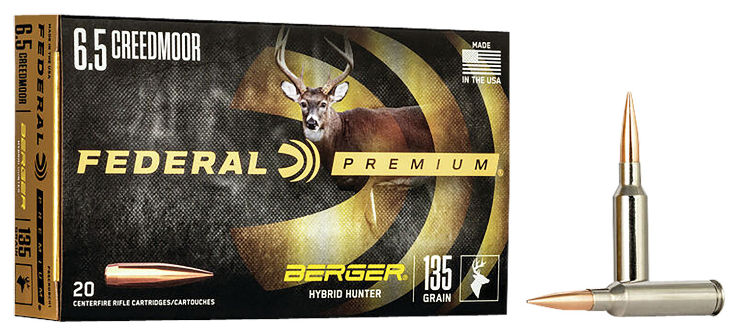 Federal P65CRDBCH1 Premium  6.5 Creedmoor 135 gr Berger Hybrid Hunter 20 Per Box/10 Cs