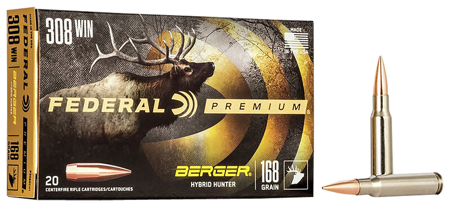 Federal P308BCH1 Premium  308 Win 168 gr Berger Hybrid Hunter 20 Per Box/10 Cs