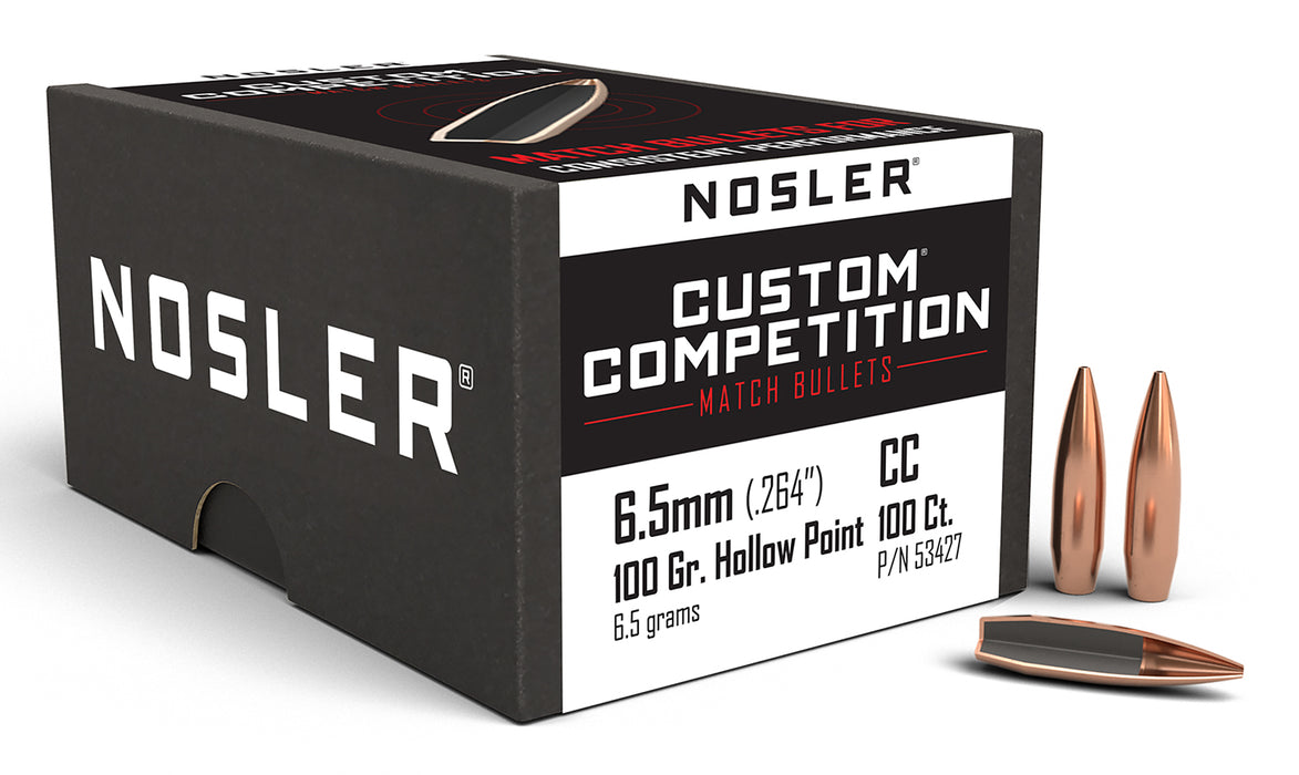 Nosler 53427 Custom Competition 6.5mm .264 100 gr Hollow Point Boat Tail/ 100 Per Box