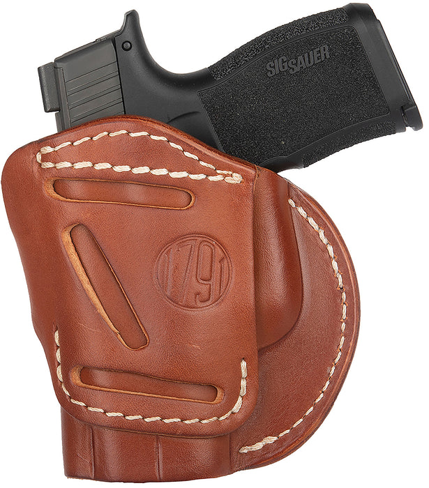 1791 Gunleather 4WH3CBRR 4-Way  IWB/OWB Size 03 Classic Brown Leather Belt Clip Compatible w/Glock 26/Ruger LC9/S&W M&P Shield 2.0 9/40 Right Hand