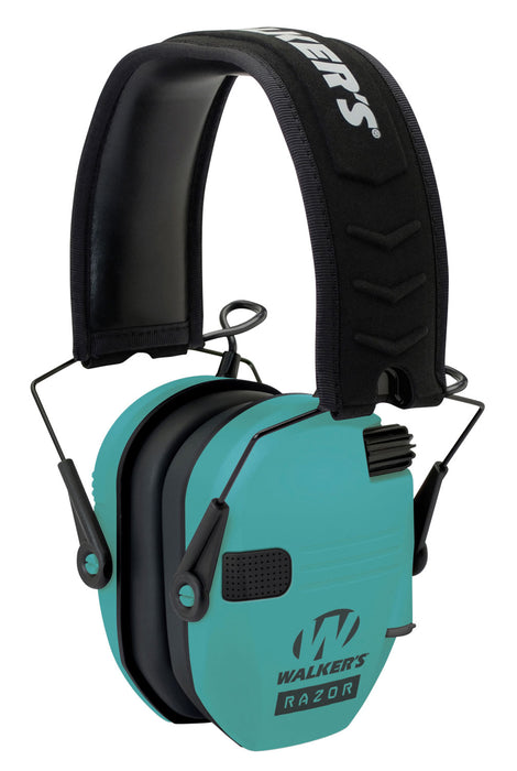 Walker's GWPRSEMLTL Razor Slim Electronic Muff 23 dB Over the Head Black/Teal Polymer