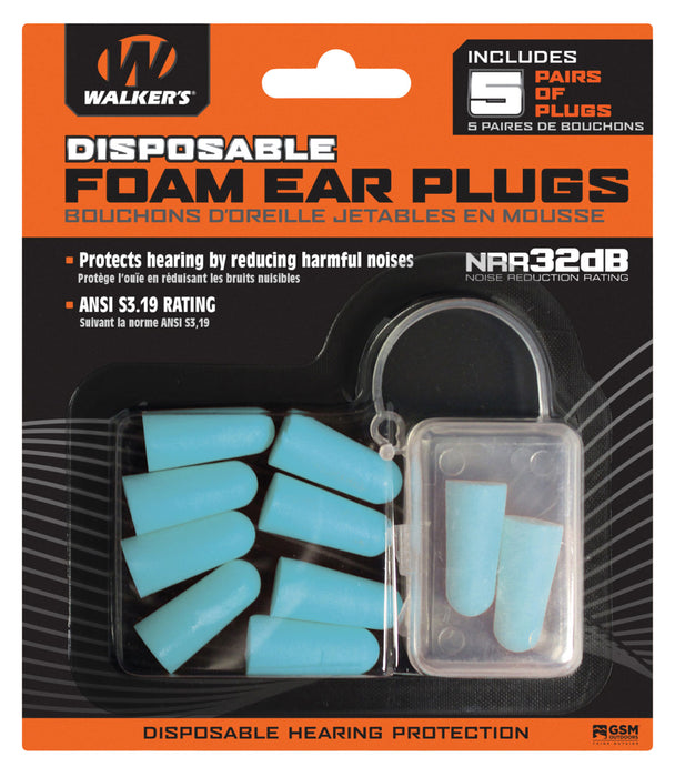 Walker's GWPFP5PKTL Foam Ear Plugs  Foam 33 dB In The Ear Teal 5 Pack