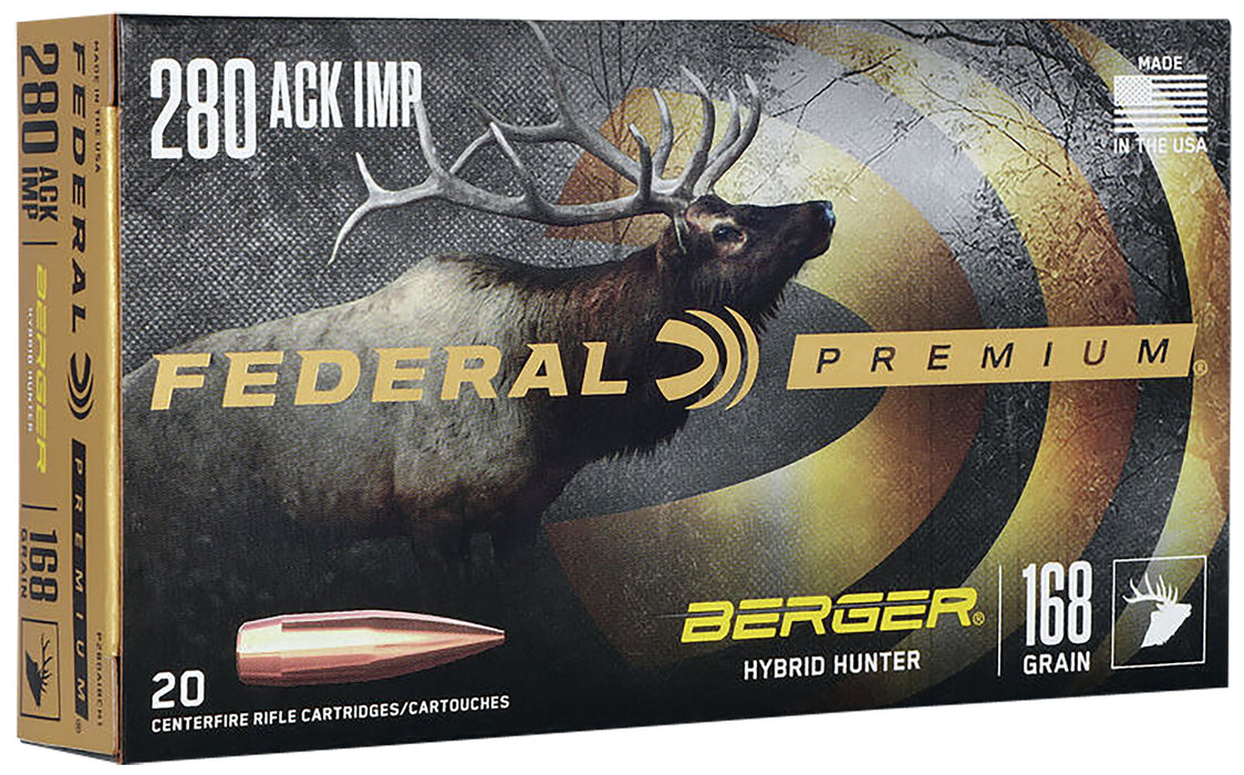 Federal P280AIBCH1 Premium  280 Ackley Improved 168 gr 2800 fps Berger Hybrid Hunter 20 Bx/10 Cs