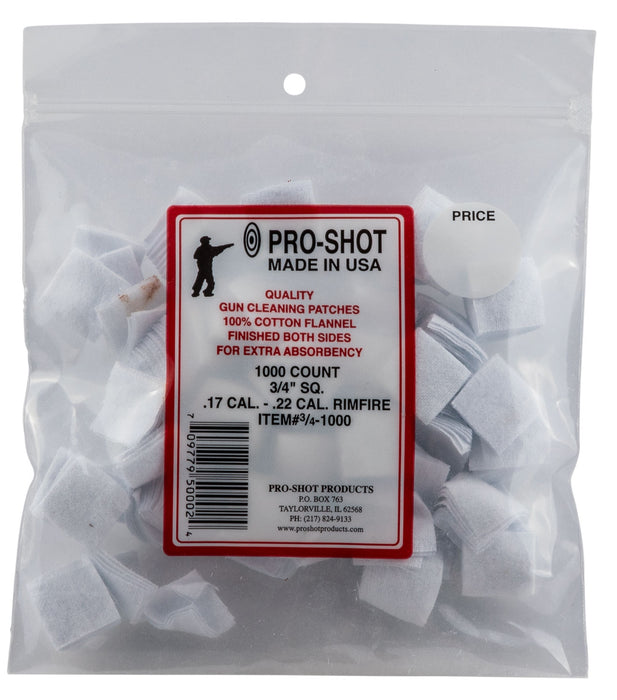 Pro-Shot 341000 Cleaning Patches  .17/ .22 Cal 0.75" Square Cotton Flannel 1000 Pack