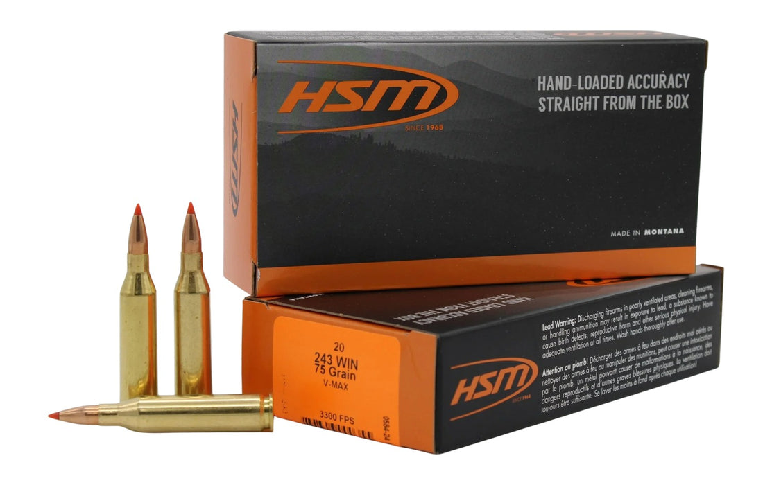 HSM 2432N Varmint  243 Win 75 gr Hornady V Max 20 Per Box/ 25 Case