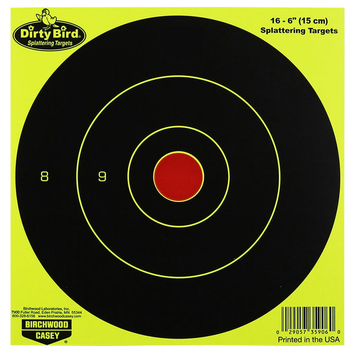 Birchwood Casey 35906 Dirty Bird  6" Bullseye Paper Hanging Pistol/Rifle Black/Yellow 16 Per Pkg