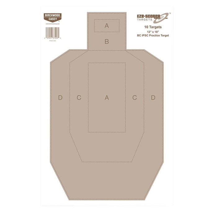 Birchwood Casey 37206 EZE-Scorer  IPSC Silhouette Paper Hanging Universal 12" x 18" Tan 10 Pk.