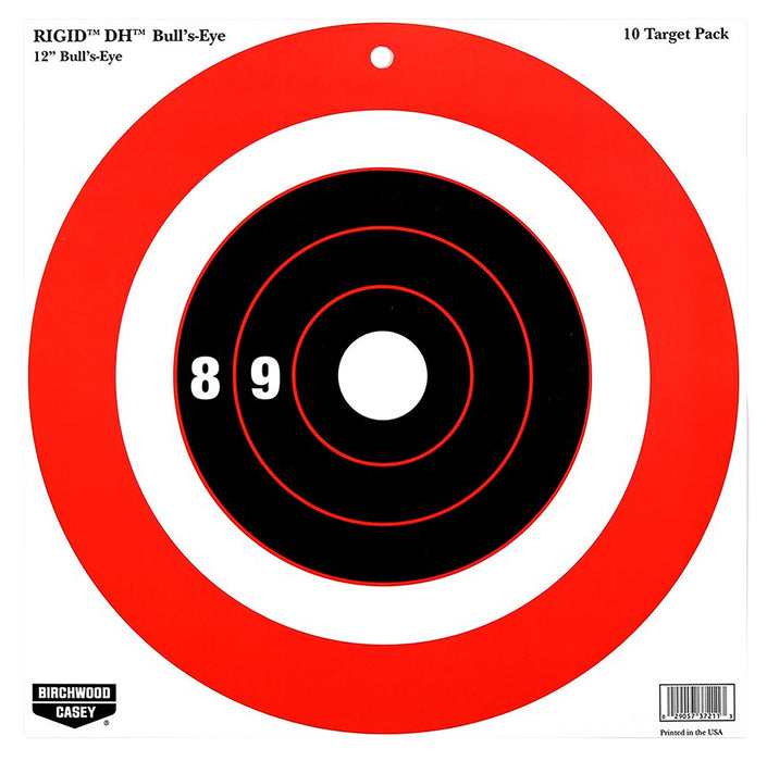 Birchwood Casey 37211 Rigid DH Bullseye Tagboard Hanging 12" x 12" Black/Orange 10 Pk.