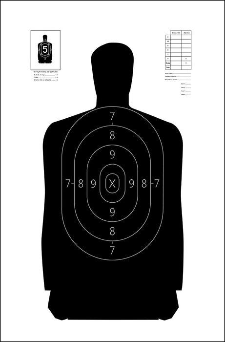 Action Target S29100 Qualification  Silhouette Heavy Paper Hanging 11.50" x 22" Black/White 100 Per Box