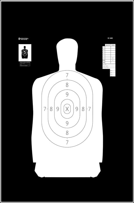 Action Target B34R100 Qualification Reverse Silhouette Paper Hanging 25 yds 17.50" x 23" Black/White 100 Per Box