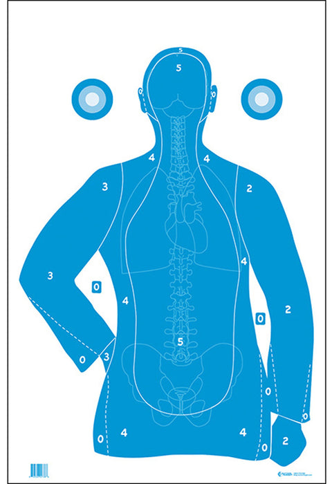 Action Target FB21EANTAV2100 Qualification  Silhouette/Vitals Paper Hanging 23" x 35" Blue/White 100 Per Box