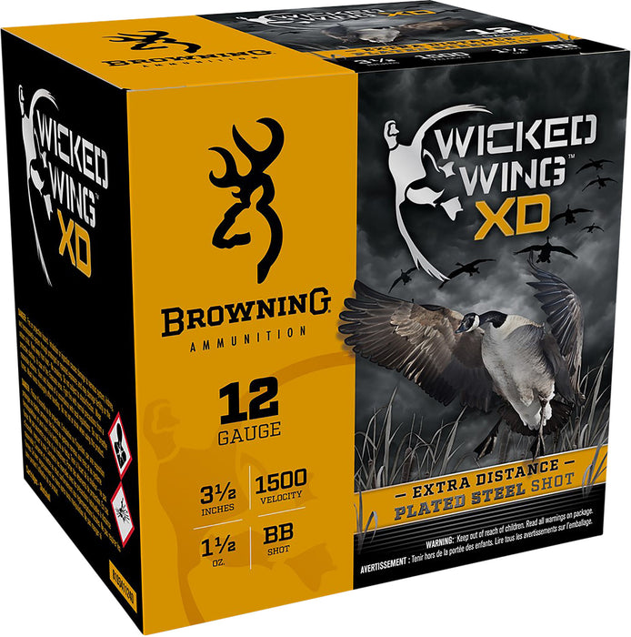 Browning Ammo B193411240 Wicked Wing XD Extra Distance 12 Gauge 3.50" 1 1/2 oz 1500 fps BB Shot 25 Bx/10 Cs