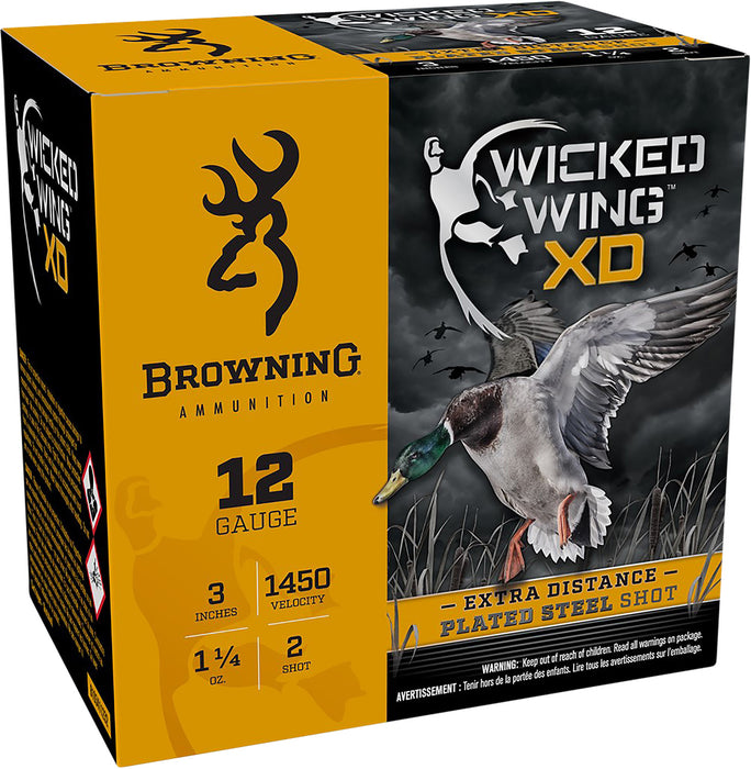 Browning Ammo B193411232 Wicked Wing XD Extra Distance 12 Gauge 3" 1 1/4 oz 1450 fps 2 Shot 25 Bx/10 Cs