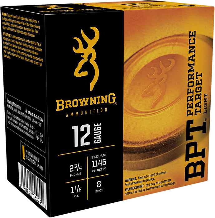 Browning Ammo B193611228 BPT Performance Target 12 Gauge 2.75" 1 1/8 oz 1145 fps 8 Shot 25 Bx/10 Cs