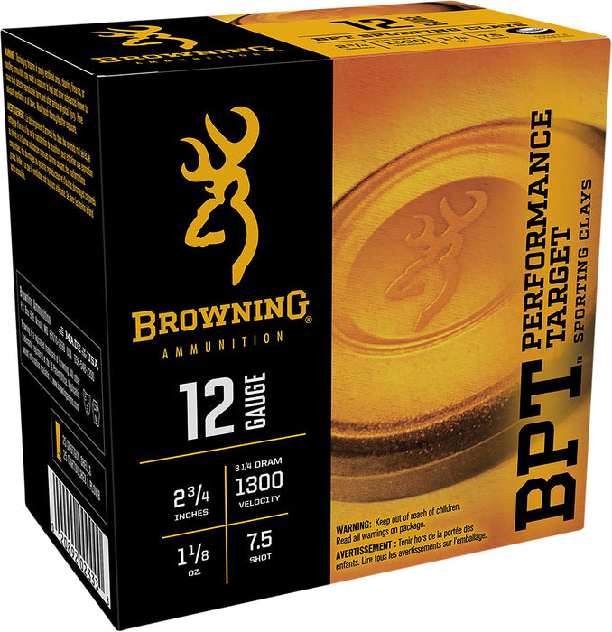 Browning Ammo B193631227 BPT Performance Target 12 Gauge 2.75" 1 1/8 oz 1300 fps 7.5 Shot 25 Bx/10 Cs