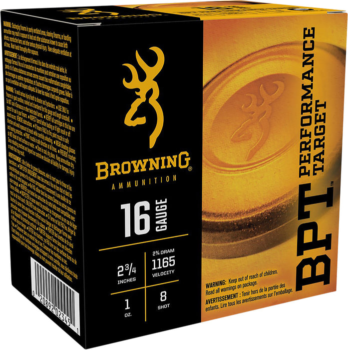 Browning Ammo B193611628 BPT Performance Target 16 Gauge 2.75" 1 oz 1165 fps 8 Shot 25 Bx/10 Cs