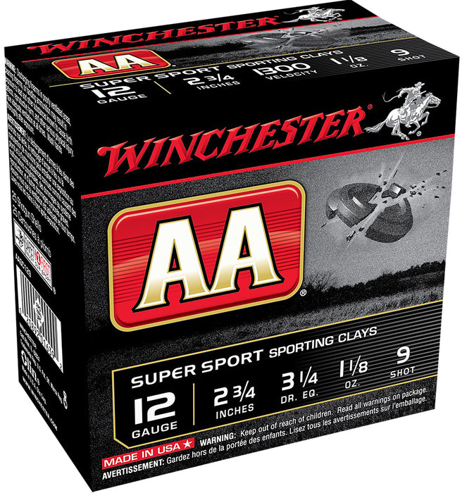 Winchester Ammo AASC129 AA Super Sport Sporting Clay 12 Gauge 2.75" 1 1/8 oz 1300 fps 9 Shot 25 Bx/10 Cs