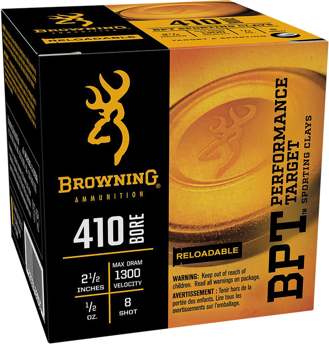 Browning Ammo B193634128 BPT Performance Target 410 Gauge 2.50" 1/2 oz 1300 fps 8 Shot 25 Bx/10 Cs