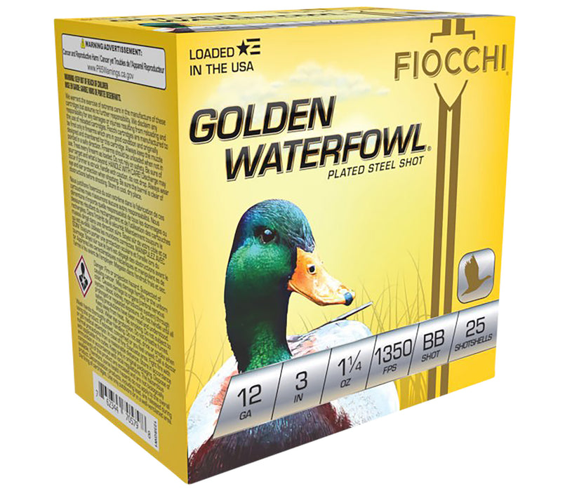 Fiocchi 123SGWBB Golden Waterfowl  12 Gauge 3" 1 1/4 oz 1350 fps BB Shot 25 Bx/10 Cs