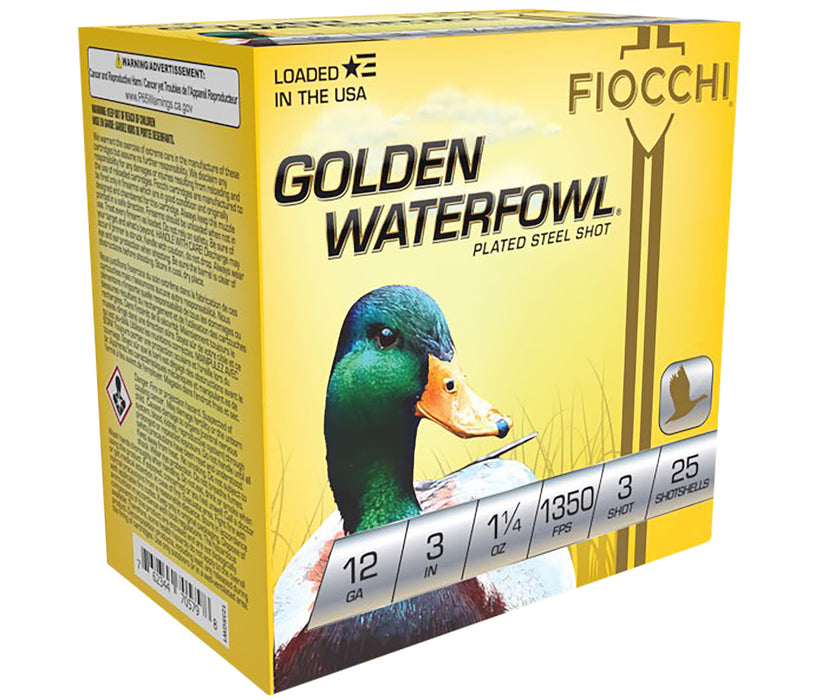 Fiocchi 123SGW3 Golden Waterfowl  12 Gauge 3" 1 1/4 oz 1350 fps 3 Shot 25 Bx/10 Cs