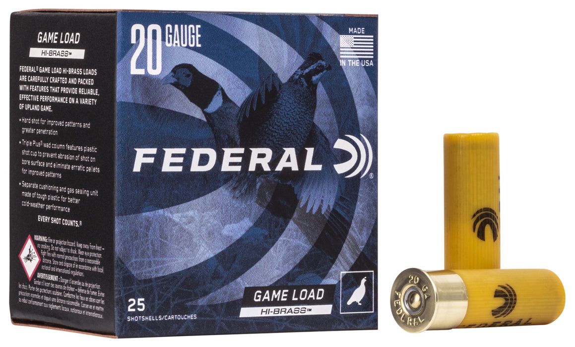 Federal H2044 Game-Shok High Brass 20 Gauge 2.75" 1 oz 1220 fps 4 Shot 25 Bx/10 Cs