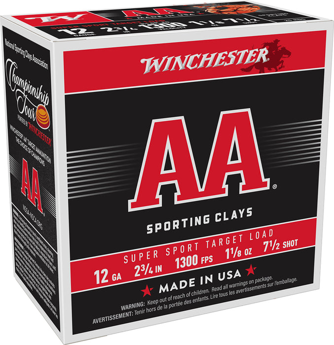Winchester Ammo AASC127 AA Super Sport Sporting Clay 12Gauge 2.75" 1 1/8oz 7.5Shot 25 Per Box/10 Case
